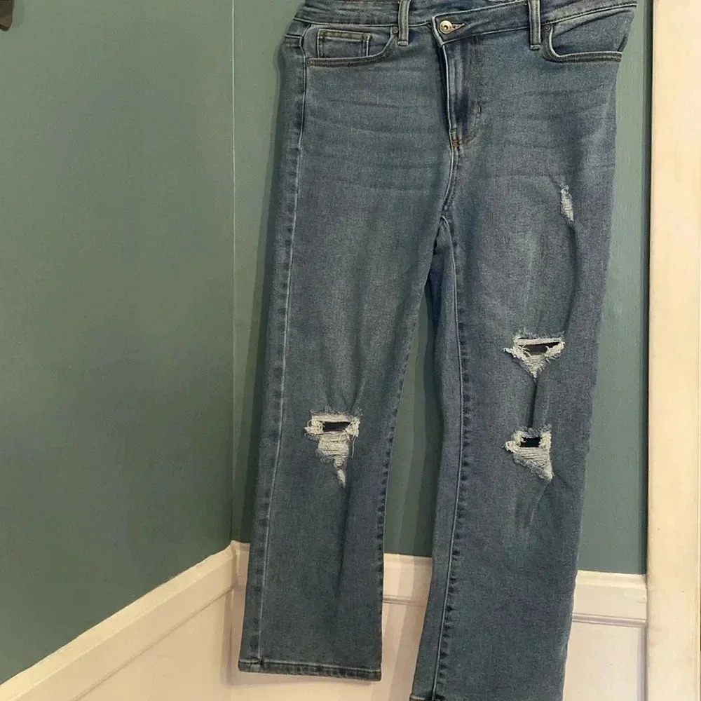 Kendal + Kylie the iconic high rise straight leg jeans - distressed - 7/28